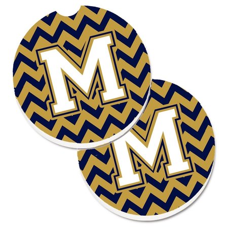 CAROLINES TREASURES Letter M Chevron Navy Blue and Gold Set of 2 Cup Holder Car Coaster CJ1057-MCARC